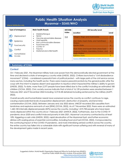 Myanmar Public Health Situation Analysis (PHSA)